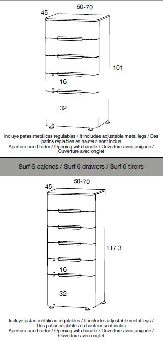 Kumode ar noapaļotām fasādēm SURF